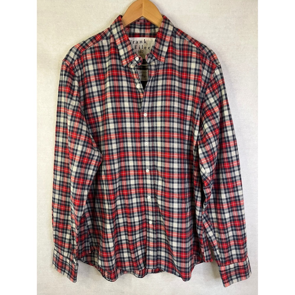 Frank & Eileen Finbar Plaid Flannel Button Down Shirt Sz L Cotton Woven in Italy